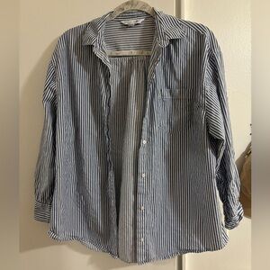 White blue stripped button down shirt